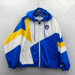 Starter Jacket Women Medium Milwaukee Brewers Blue White Yellow Windbreaker Star